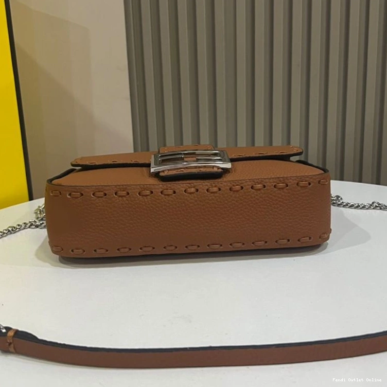 Cheap Mini Selleria In Fendi Cuoio Brown Romano Bag Baguette Leather 0727
